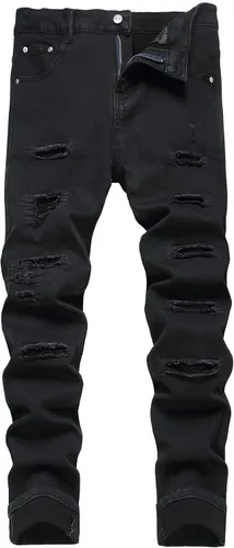 Vista 49 de Baylvn - Pantalones de mezclilla para hombre con diseño patchwork, ajustados y cómodos, estilo motociclista 3132 Camuflaje y azul
