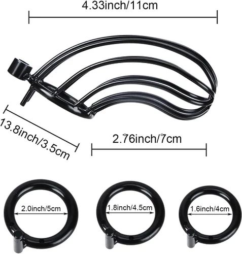 Vista 2 de Jaula de castidad masculina – Jaula de metal grande para pene con dispositivo de castidad bloqueado con 3 tamaños de anillos y 2 llaves, juguetes