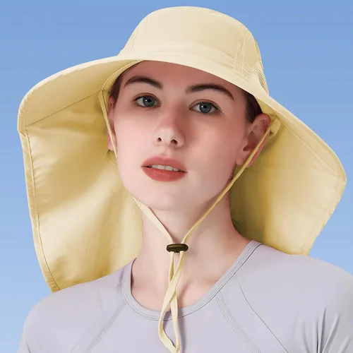 Vista 2 de Sombrero de mujer con protección UV, plegable, impermeable, de ala ancha, tipo cubo, con solapa para el cuello para verano, playa, pesca, senderismo