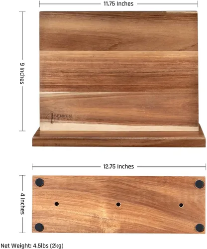 Vista 7 de SENKEN - Bloque magnético de madera de acacia natural, imanes de neodimio ultra fuertes de doble cara, soporte para cuchillos para 16 cuchillos