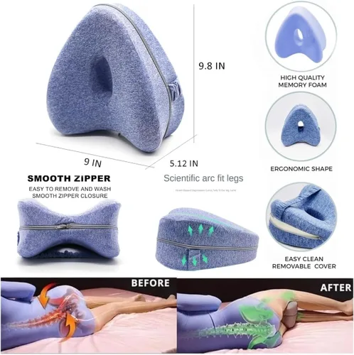 Vista 5 de Almohada de rodilla para dormir de lado, 10 x 9 x 5.12 pulgadas, almohada de alineación de cadera con correa ajustable, almohada de apoyo de rodilla