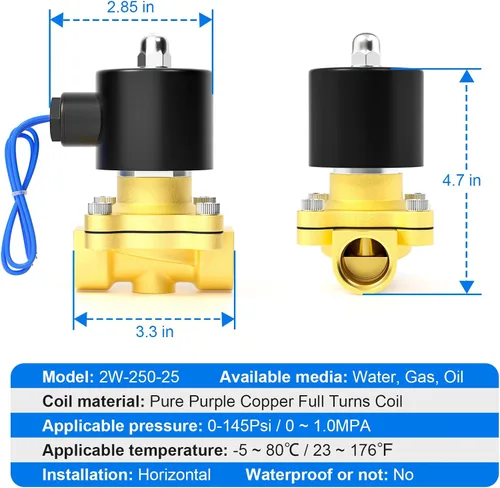 Vista 2 de TAILONZ PNEUMATIC Válvula electromagnética eléctrica de latón de 1 pulgada NPT DC12V 2W-250-25 agua normalmente cerrada, aire, diesel