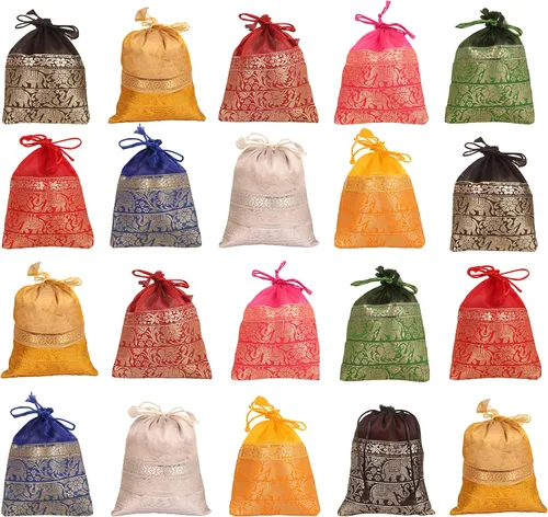 Vista 19 de Touchstone Preciosas bolsas de regalo reutilizables, respetuosas con el medio ambiente, brocado de cachemira con cordón grande para cumpleaños