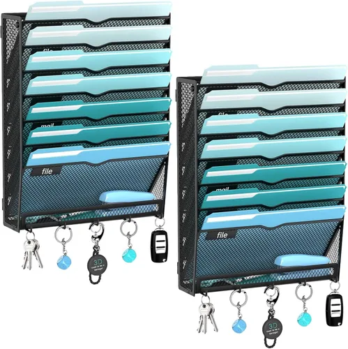 Vista 15 de 5 Tier Wall File Organizer, Metal Holder with Bottom Hooks Negro
