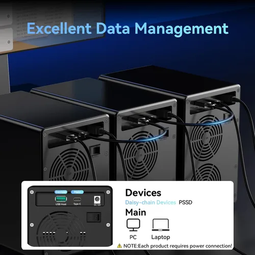 Vista 6 de CENMATE Carcasa de disco duro de 6 bahías con ventilador de refrigeración para HDD/SSD SATA de 2.5"/3.5" con USB A/C 3.2 Gen 2, compatible