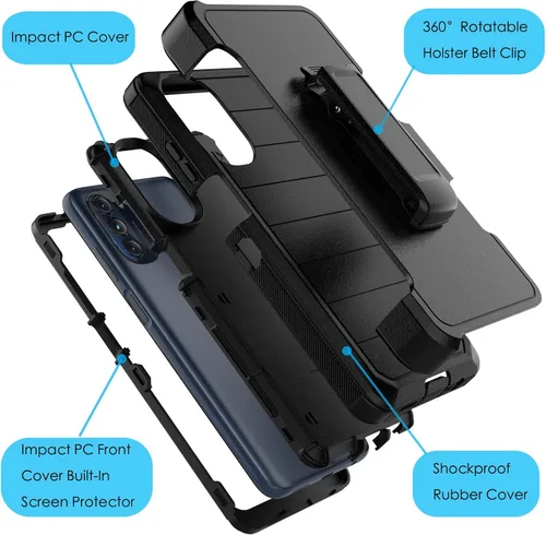 Vista 2 de Njjex Funda resistente para Moto G 5G 2022, para Motorola G 5G 2022 con funda de clip para cinturón, protector de pantalla integrado resistente a