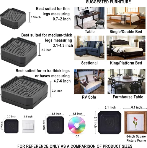 Vista 3 de EclatBain Elevadores de muebles de alta resistencia rectangular ajustable para escritorio de 3 pulgadas y 4.3 pulgadas, para escritorio, sofá, patas
