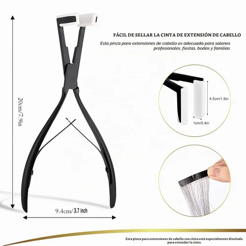 Vista 3 de EHDIS Kit de herramientas de extensiones de cabello, alicates con cinta adhesiva, alicates de sellado de cabello de superficie plana con extensión