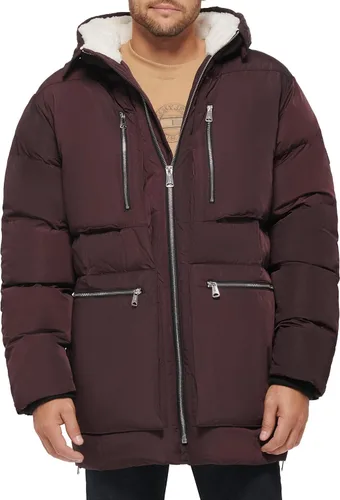 Vista 7 de Tommy Hilfiger Parka pesada acolchada con capucha Sherpa para hombre, Blanco Verde militar