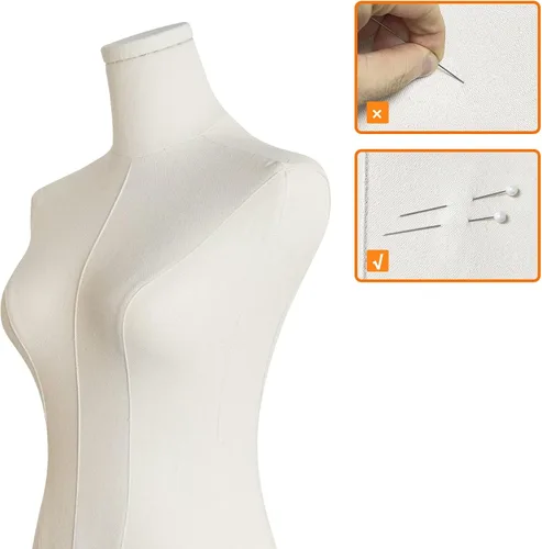 Vista 3 de Maniquí femenino con cuerpo de maniquí con soporte de metal plateado desmontable para ropa, vestido y joyería, altura ajustable de 50 a 70 pulgadas