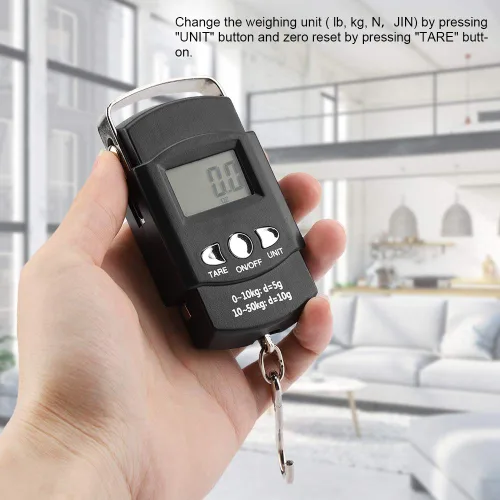 Vista 7 de Wifehelper - Báscula de equipaje de 110.2lbs110 libras, portátil, electrónica, LCD, digital, para viajes, pesca, balanza de peso con gancho de cinta