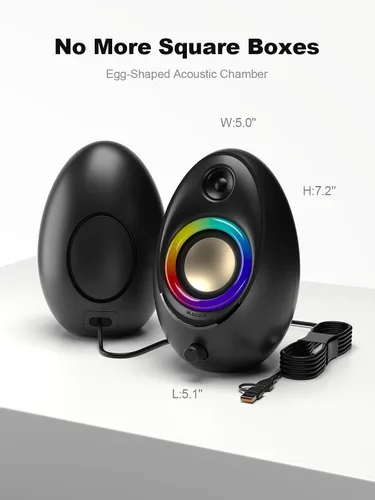 Vista 6 de Altavoces de computadora Bluedee para PC de escritorio, altavoces de escritorio Bluetooth 5.4 con 2 unidades de altavoz, altavoz USB de luz RGB