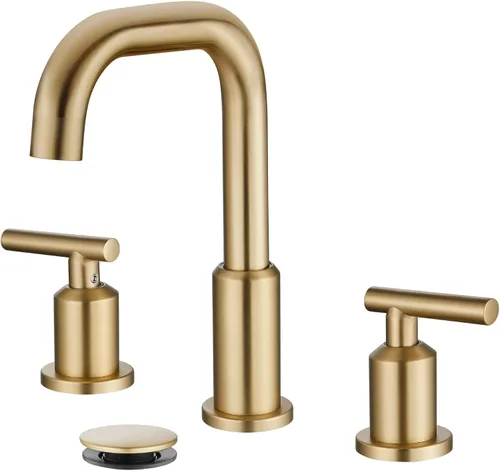 Vista 10 de gotonovo Grifo de lavabo de baño de 8 pulgadas, 3 agujeros, 2 asas, lavabo con drenaje desplegable con válvulas mezcladoras frías y calientes