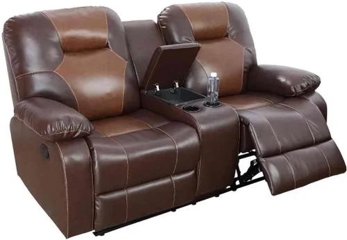 Vista 13 de Silla reclinable eléctrica, sofá biplaza, sofá para sala de estar, cómodo asiento de cuero transpirable para cine en casa con puertos de carga USB