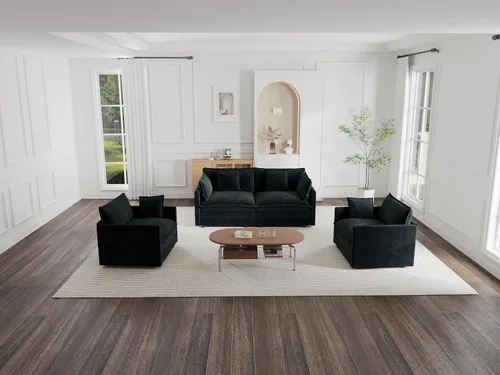 Vista 20 de KEIKI Juego de sofá de 2 piezas con 2 sofás individuales de felpilla de gran tamaño, estilo moderno tapizado de 2 plazas con 2 almohadas, cojines