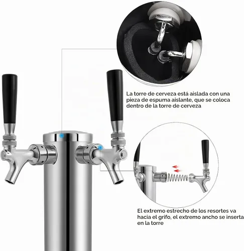 Vista 5 de Torre de cerveza Kegerator Tower doble grifo con grifo de cerveza de cierre 2 Toque