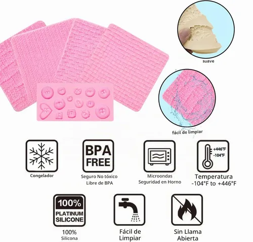 Vista 3 de Fondant - Moldes de silicona para chocolate, para tejer con botón (5 unidades), diseño de suéter con textura de impresión de punto para baby shower