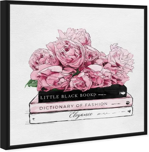 Vista 2 de The Oliver Gal Artist Co. Lienzo enmarcado para pared, diseño de rosas y libros de elegancia, decoración del hogar, 12 x 12 pulgadas, rosa, blanco