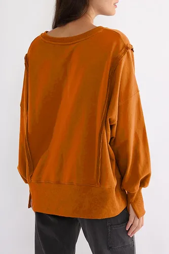 Vista 6 de Sudadera holgada de manga larga con cuello redondo y abertura lateral para mujer
