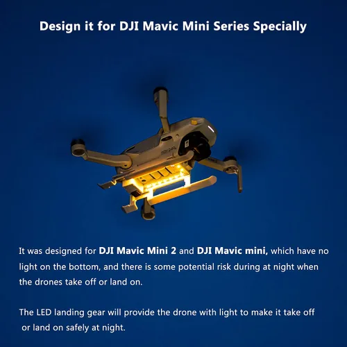 Vista 2 de Mini Tren de Aterrizaje Ligero 4K, Tren de Aterrizaje Plegable con Luz LED Compatible para DJI Mini 2 SE/Mini 4K / Mini 2 / Mavic Mini/Mini SE
