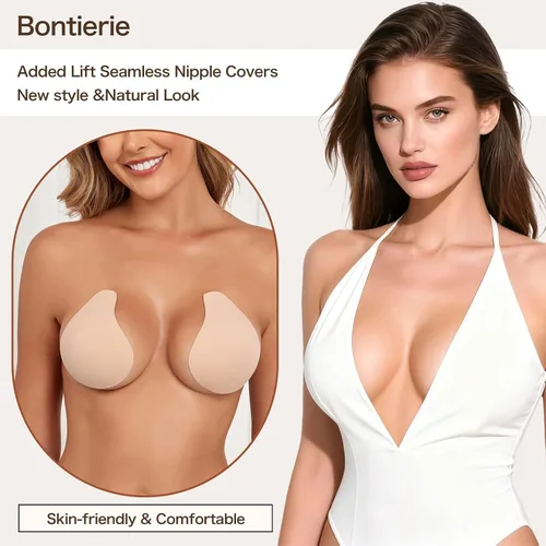 Vista 4 de Bontierie Cubiertas de pezón Pegajoso Push Up Bra Añadido Levantamiento sin costuras Empanadas Ultra Delgadas Adhesivo Bras Mujeres