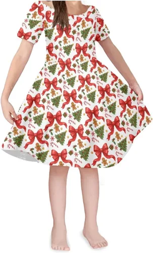 Vista 28 de SEANATIVE Vestido de manga corta para niñas de 3 a 14 años Black Bow Ghost