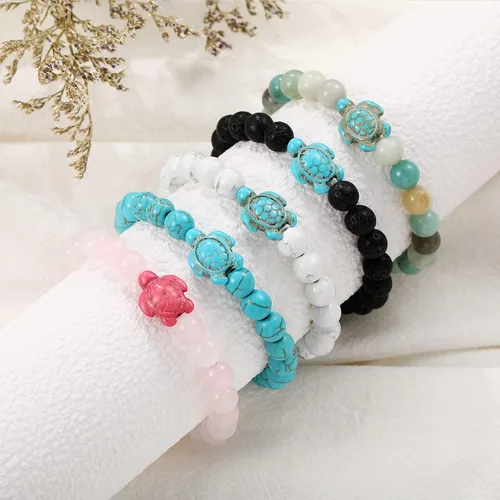 Vista 7 de Turtle Bracelet Sea Turtle Beaded Bracelet Father's Day gifts Natutal Stone Stretch Fits Most for Men Women Fashion Jewelry Valentines Day Gifts