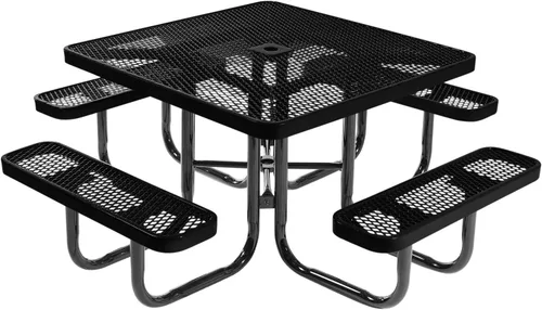Vista 110 de COATEDOUTDOORFURNITURE Mesa de picnic cuadrada de 46 pulgadas, expandida, color negro