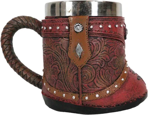Vista 5 de Ebros Gift Bota rústica de vaquera occidental con taza de café con estrella solitaria en piel sintética con acabado floral de desplazamiento floral