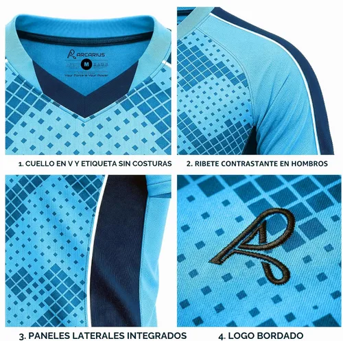 Vista 6 de Arcarius Camiseta Pro de Fútbol para Hombre – Uniforme de Partido o Portero con Absorción de Humedad Azul claro