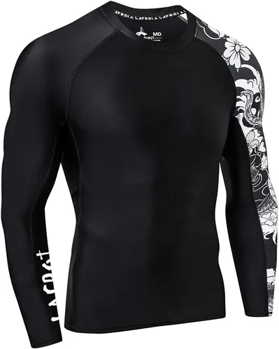Vista 3 de Lafroi - Camiseta de licra, de compresión, para hombre, de manga larga, con protección UPF 50+, ajustada, modelo CLYYB