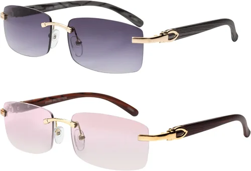 Vista 11 de Gafas de sol de aviador Elite Slim sin montura, rectangulares, metal y madera Paquete de 2: negro-humo