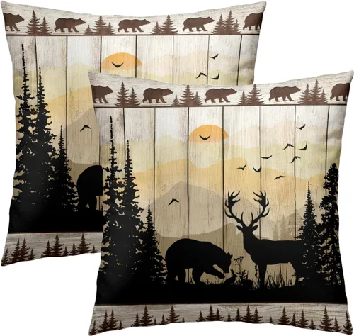 Vista 11 de Fundas de Almohada de Bosque de Pinos 22x22 Juego de 2, Fundas de Almohada Decorativas de Árboles de Abeto y Cedro Verde Nieve Beige de Invierno