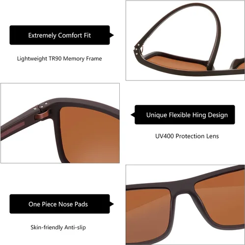 Vista 3 de ZENOTTIC - Gafas de sol polarizadas con montura ligera y cuadrada de TR90 y protección UV400