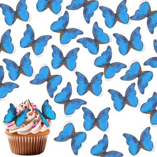 Vista 6 de TIESOME 48 mariposas comestibles para decoración de pasteles, decoración de cupcakes de mariposa vívida para bodas, cumpleaños, aniversario