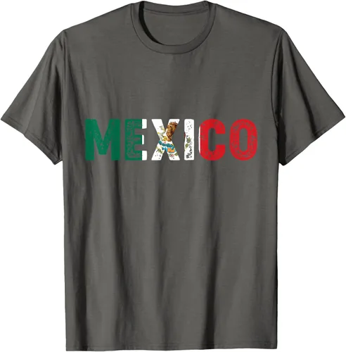 Vista 32 de Camiseta con texto en inglés «Mexico Vintage Letras» como bandera mexicana, Negro