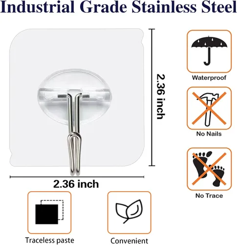 Vista 3 de Paquete de 150 ganchos adhesivos de pared de 24 libras (máx.), ganchos autoadhesivos resistentes, transparentes, reutilizables, ganchos de pared
