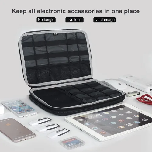 Vista 6 de Organizador de equipaje con doble capa para viajes BUBM, para llevar dispositivos y accesorios electrónicos., Negro, 2 capas L Bolsa de viaje