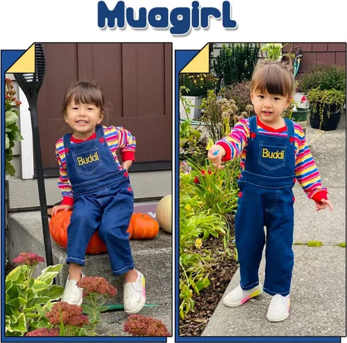 Vista 2 de Ropa de bebé niño y niña, traje de rayas + overol de mezclilla con correa de mezclilla, ropa de invierno