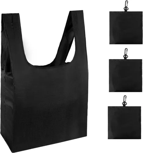 Vista 24 de HOLYLUCK Bolsas de comestibles reutilizables, bolsa de compras plegable resistente (estándar, 3 huellas de patas de perro azules)