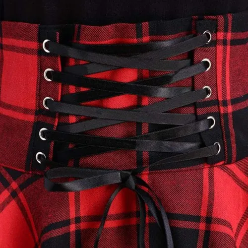 Vista 3 de EOPUING Vestidos de patinadora para mujer, vestido casual de verano con cordones, vestido plisado de cintura alta en capas para la escuela