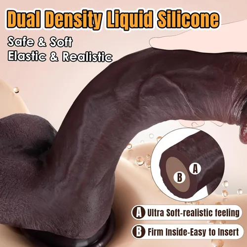 Vista 4 de Sex Toys - Consolador grande realista – Juguete sexual de 10.8 pulgadas de silicona marrón curvado, consoladores gigantes de doble capa para punto G