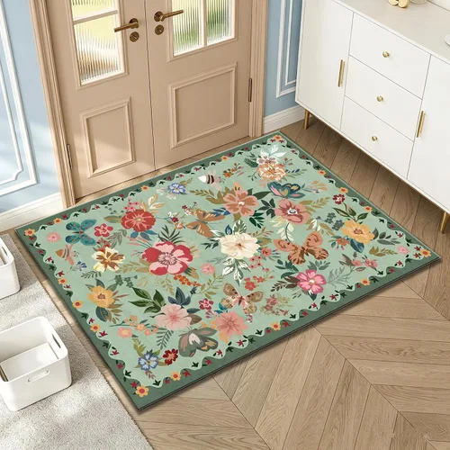 Vista 31 de UKELER Tapete antideslizante para puerta, alfombras de acento modernas para entrada, estilo romántico campestre americano, alfombras de algodón