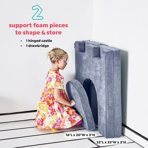 Vista 2 de Yourigami Castillo de Juego para Niños y Niños Pequeños, Juego de Complementos de Sofá para Sala de Juegos, Diseño Modular Duradero, Blue Lagoon