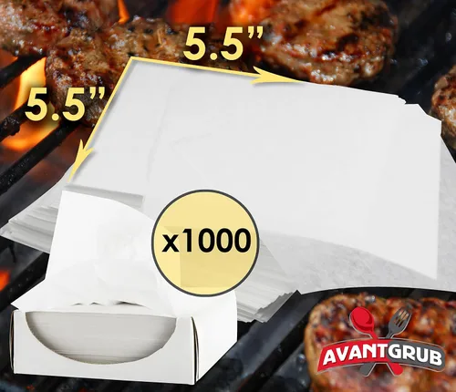 Vista 4 de Avant Grub - Papel de hamburguesa de grado restaurante, paquete de 1000 unidades. Cuadrados antiadherentes, encerados de grado alimenticio de 5.5 x