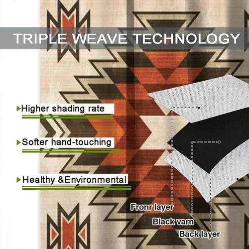 Vista 50 de Cortinas con patrón geométrico tribal, estilo suroeste, azteca, rústico, occidental, nativo americano, opacas, con bolsillo para barra, decoración