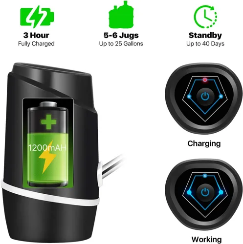 Vista 3 de Flexzion - Bomba de agua para consumo eléctrica. Despachador de agua eléctrico potente para botellas de 5 galones portable, de rotación. Para uso