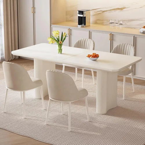 Vista 17 de Mesa de Comedor Rectangular de 63" con 6 Sillas, Mesa de Cocina Moderna Blanca con Juego de Sillas para Sala de Estar, Comedor y Cocina Blanco-A
