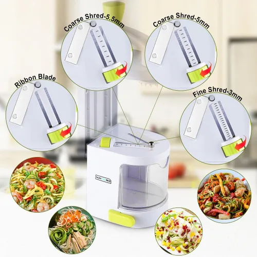 Vista 2 de Espiralizador Cortador de Verduras (Cuchillas Giratorias 4 en 1) Espiralizador de Verduras Resistente con Ventosa Fuerte, Creador de Fideos