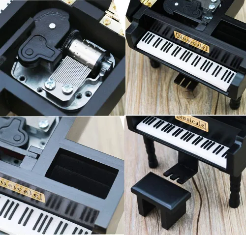 Vista 2 de Beauty and The Beast - Caja musical de piano de madera grabada, regalo musical, juega La bella y la bestia, color negro